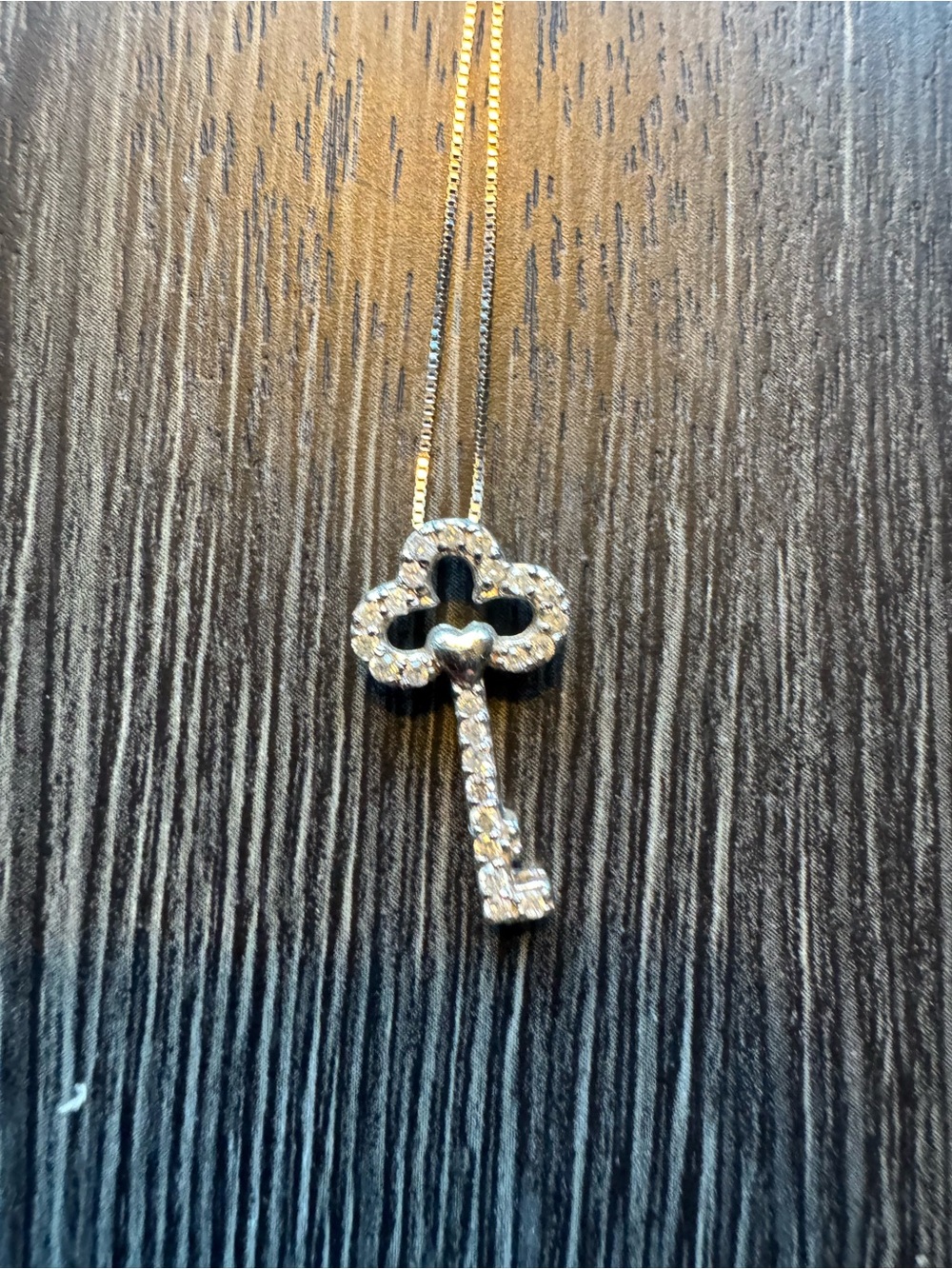 14k White Gold Key Pendant Necklace with Diamond Accents